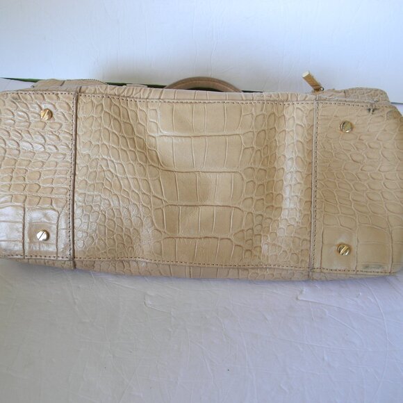 TORY BURCH BEIGE CROC EMBOSSED LEATHER SATCHEL TOTE TRIPLE COMPARTMENT - Picture 4 of 10